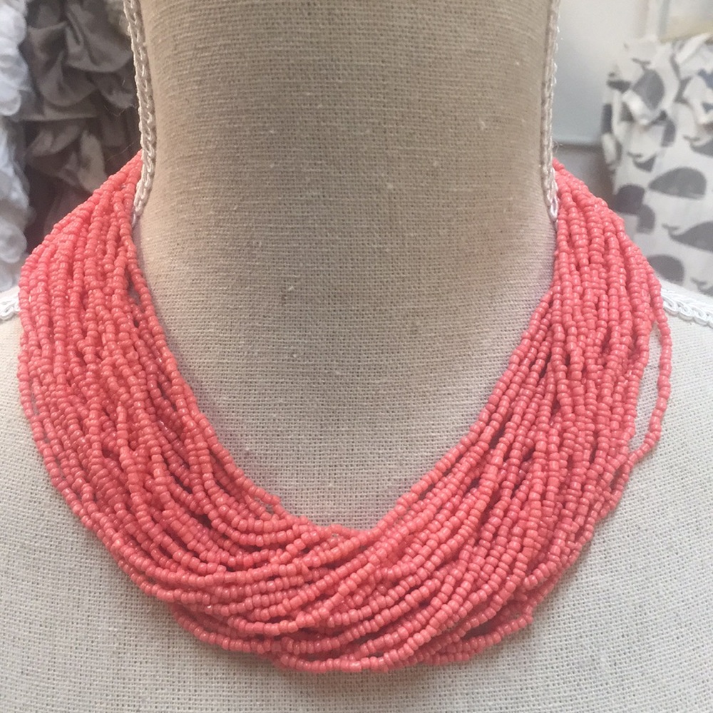 Multi Layered Peach Pink Beaded Necklace